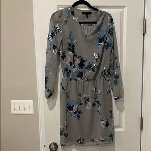 White House Black Market Blue Gray V-Neck Bishop Sleeve Sundress